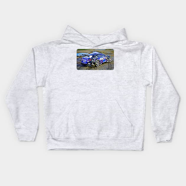 350z Drift Cartoon Drawing Action Print Kids Hoodie by Auto-Prints